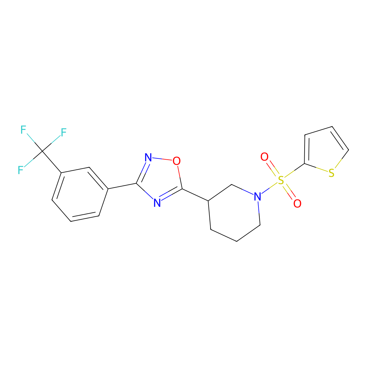1-(2-Thienylsulfonyl)-3-{3-[3-(trifluoromethyl)phenyl]-1,2,4-oxadiazol-5-yl}piperidine molecular structure, CAS 1105215-38-0