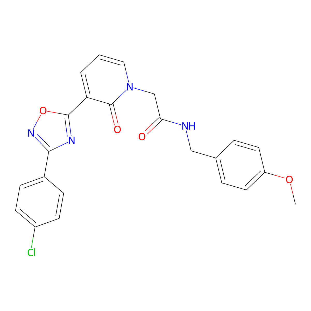 2-[3-[3-(4-chlorophenyl)-1,2,4-oxadiazol-5-yl]-2-oxopyridin-1(2H)-yl]-N-(4-methoxybenzyl)acetamide molecular structure, CAS 1105215-39-1