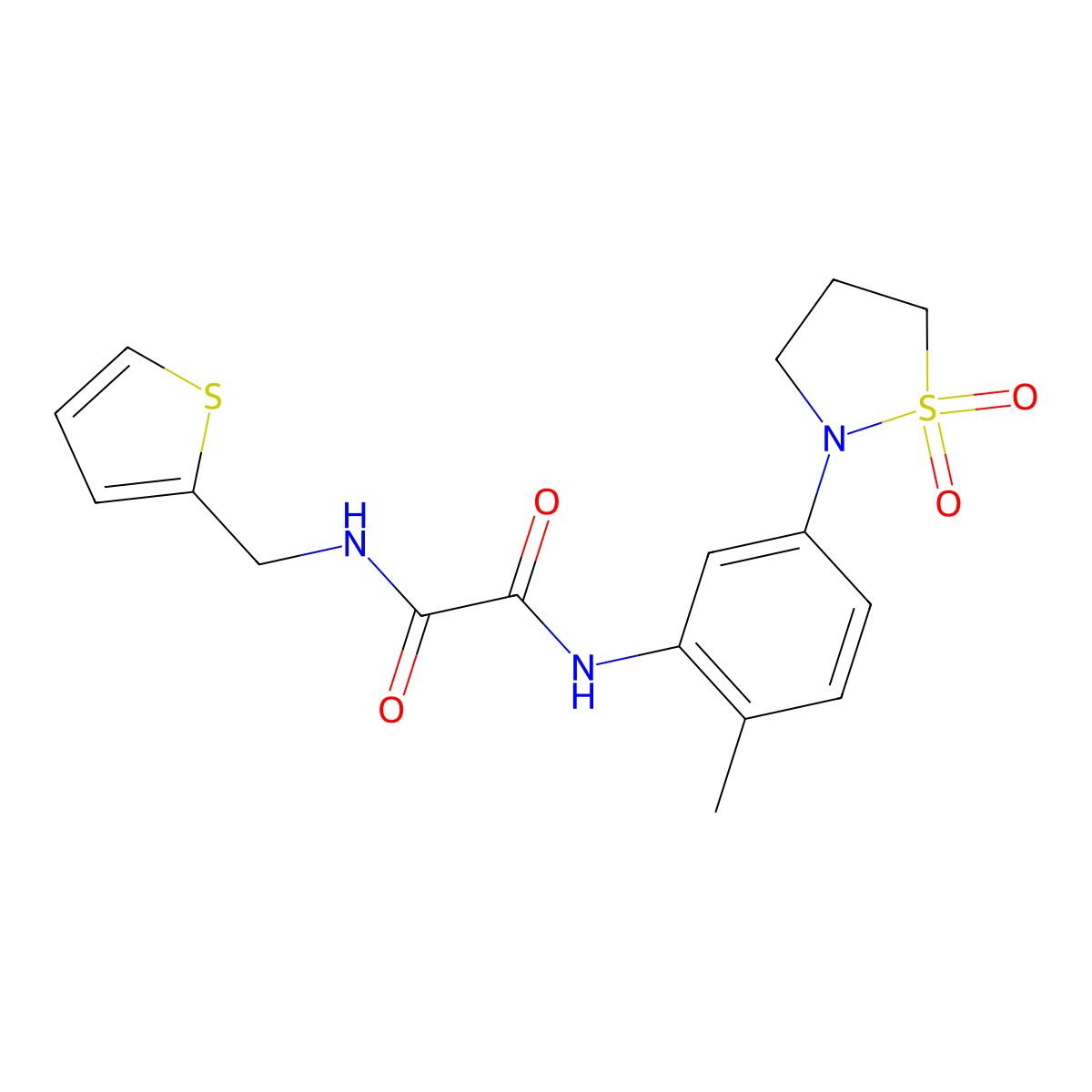 N1-(5-(1,1-dioxidoisothiazolidin-2-yl)-2-methylphenyl)-N2-(thiophen-2-ylmethyl)oxalamide molecular structure, CAS 1105215-40-4