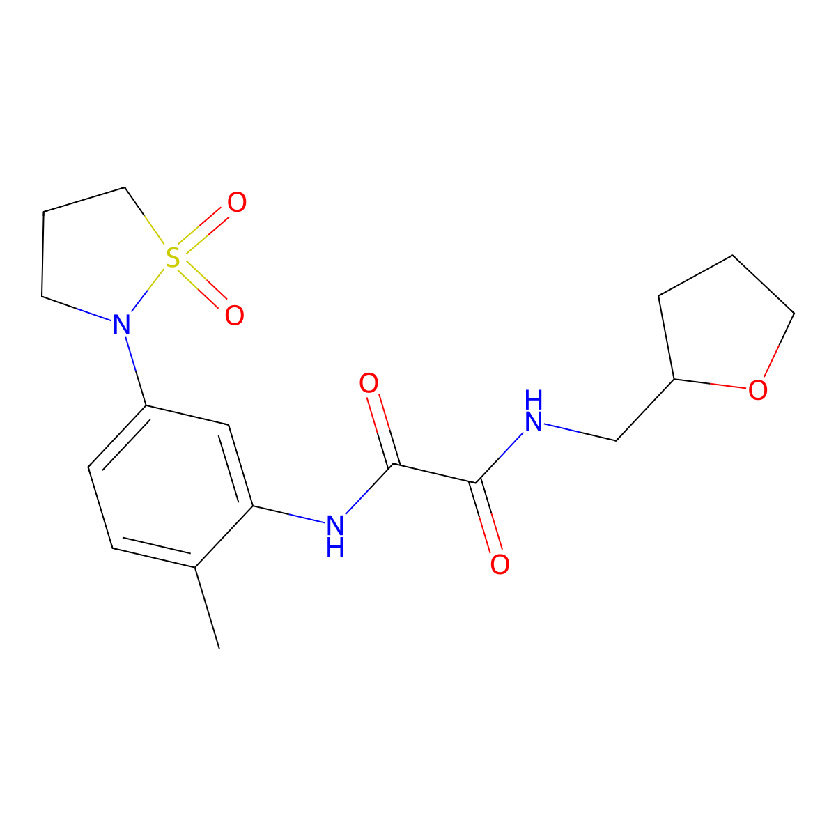N1-(5-(1,1-dioxidoisothiazolidin-2-yl)-2-methylphenyl)-N2-((tetrahydrofuran-2-yl)methyl)oxalamide molecular structure, CAS 1105215-44-8