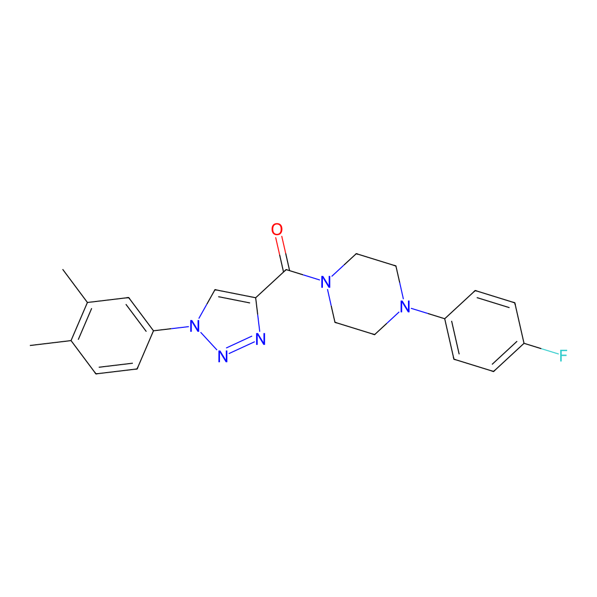 (1-(3,4-dimethylphenyl)-1H-1,2,3-triazol-4-yl)(4-(4-fluorophenyl)piperazin-1-yl)methanone molecular structure, CAS 1105215-45-9