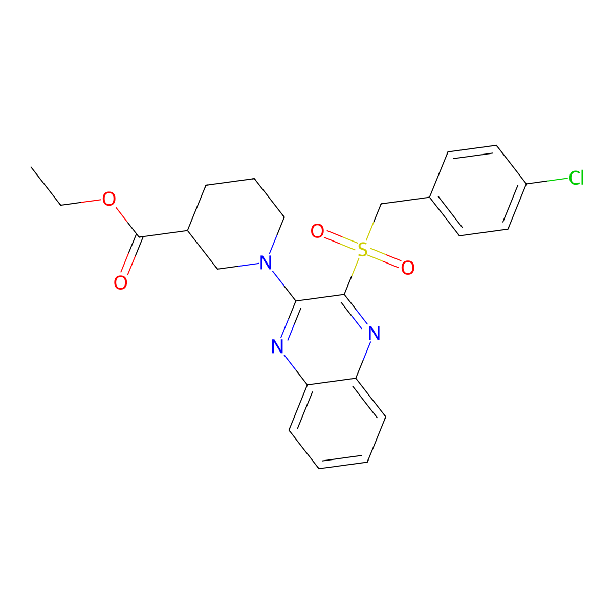 Ethyl 1-(3-((4-chlorobenzyl)sulfonyl)quinoxalin-2-yl)piperidine-3-carboxylate molecular structure, CAS 1105215-46-0