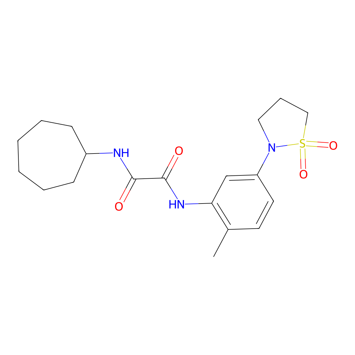 N1-cycloheptyl-N2-(5-(1,1-dioxidoisothiazolidin-2-yl)-2-methylphenyl)oxalamide molecular structure, CAS 1105215-48-2
