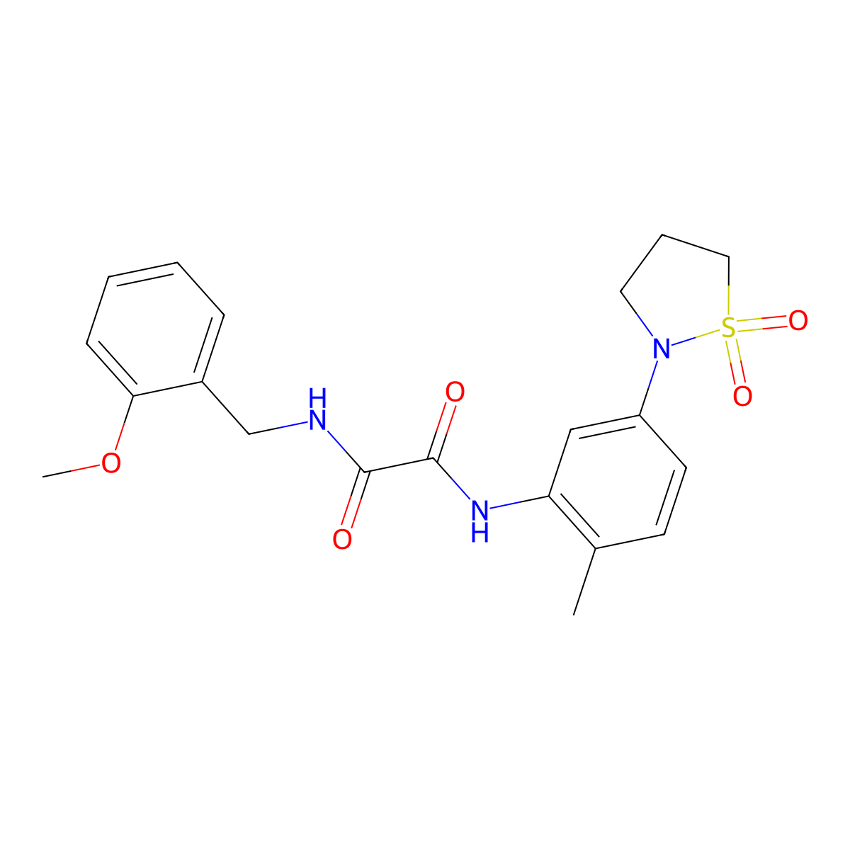 N'-[5-(1,1-dioxo-1,2-thiazolidin-2-yl)-2-methylphenyl]-N-[(2-methoxyphenyl)methyl]oxamide molecular structure, CAS 1105215-59-5