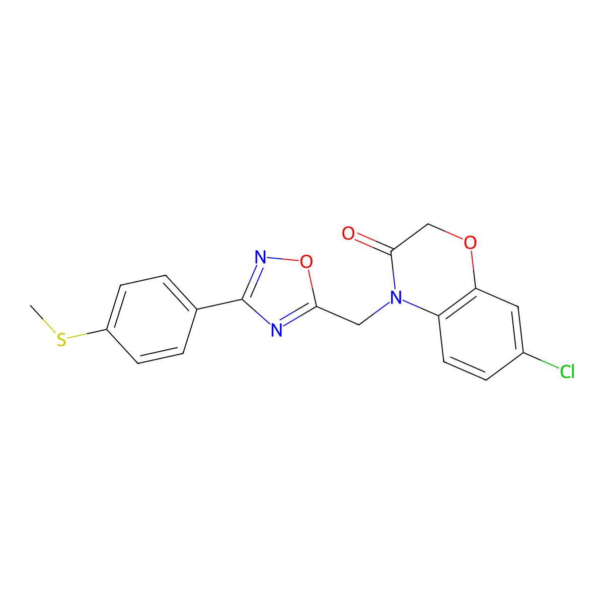 7-chloro-4-((3-(4-(methylthio)phenyl)-1,2,4-oxadiazol-5-yl)methyl)-2H-benzo[b][1,4]oxazin-3(4H)-one molecular structure, CAS 1105215-65-3