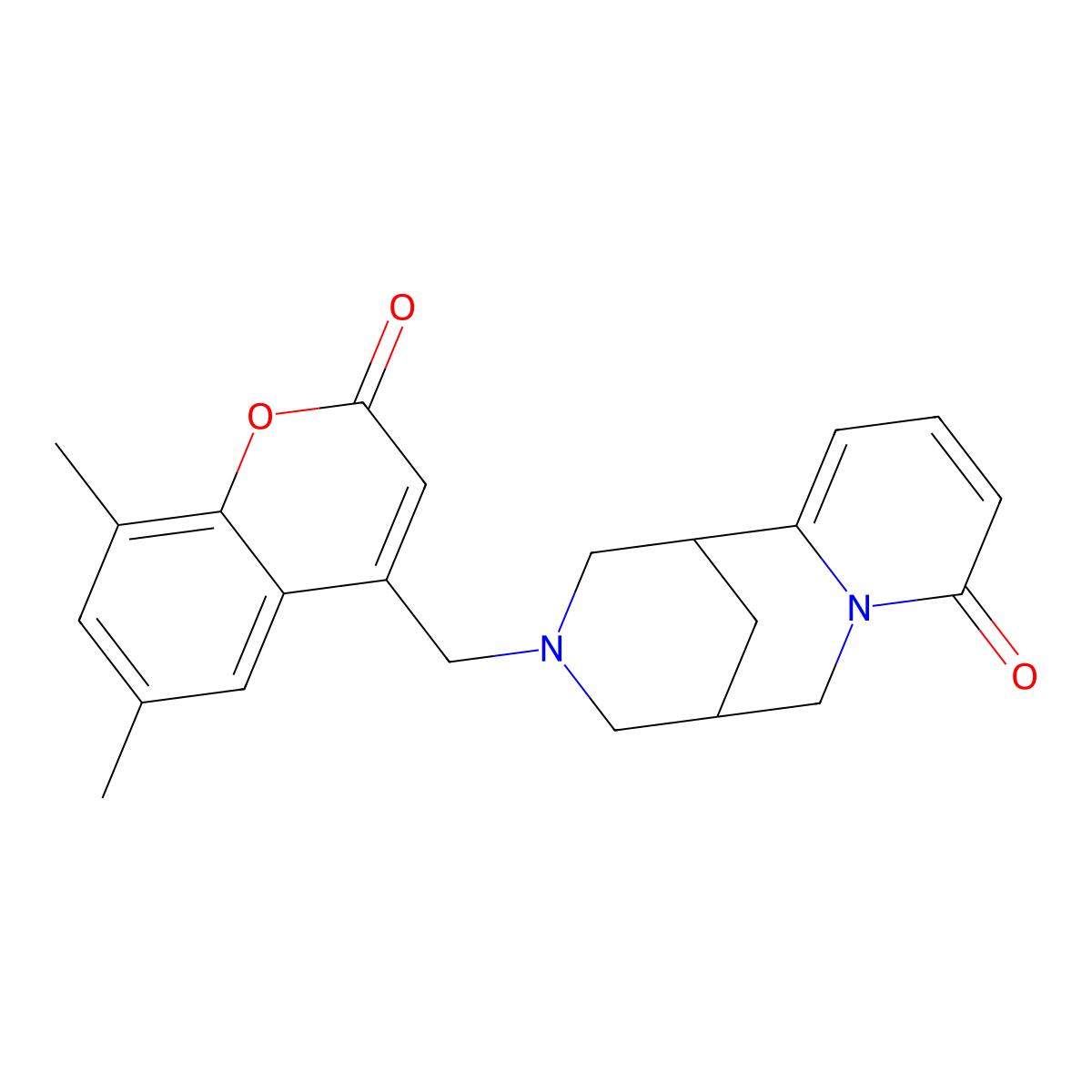 3-((6,8-dimethyl-2-oxo-2H-chromen-4-yl)methyl)-3,4,5,6-tetrahydro-1H-1,5-methanopyrido[1,2-a][1,5]diazocin-8(2H)-one molecular structure, CAS 1105215-68-6