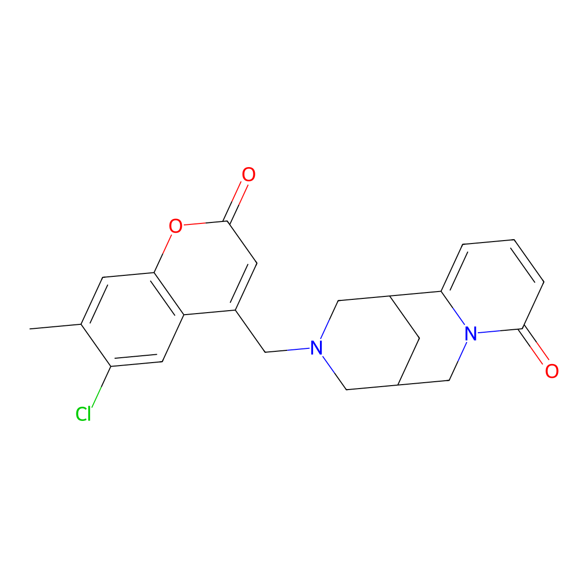3-((6-chloro-7-methyl-2-oxo-2H-chromen-4-yl)methyl)-3,4,5,6-tetrahydro-1H-1,5-methanopyrido[1,2-a][1,5]diazocin-8(2H)-one molecular structure, CAS 1105215-72-2