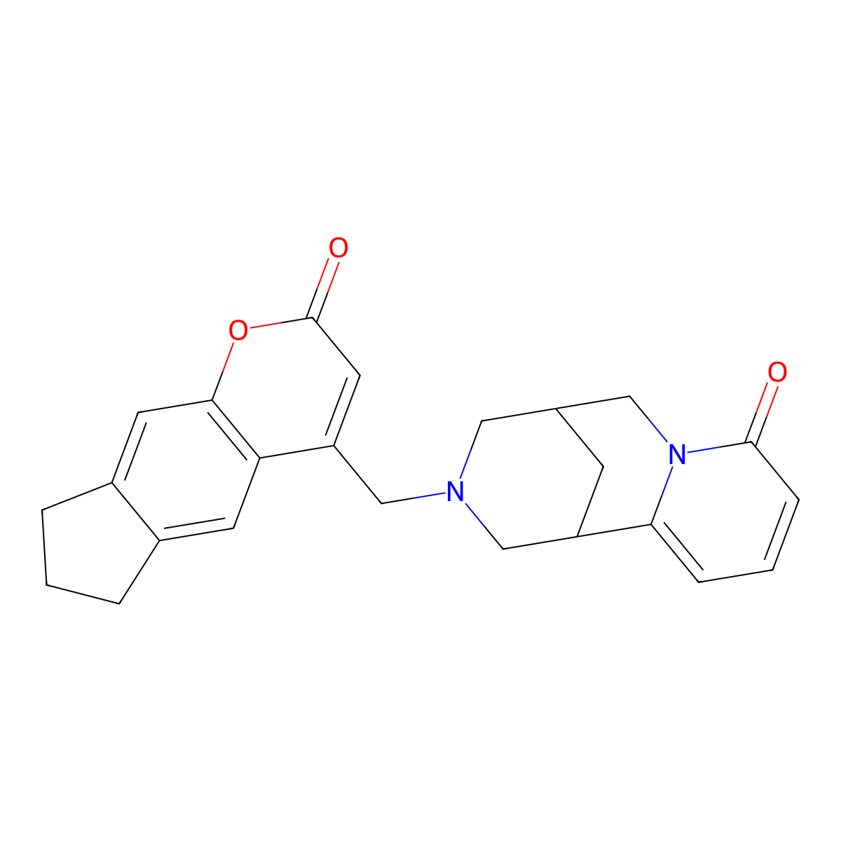 3-((2-oxo-2,6,7,8-tetrahydrocyclopenta[g]chromen-4-yl)methyl)-3,4,5,6-tetrahydro-1H-1,5-methanopyrido[1,2-a][1,5]diazocin-8(2H)-one molecular structure, CAS 1105215-76-6