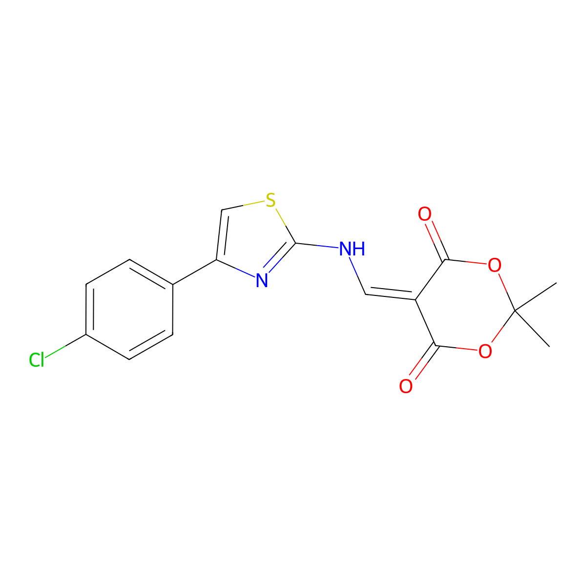 5-(((4-(4-Chlorophenyl)thiazol-2-yl)amino)methylene)-2,2-dimethyl-1,3-dioxane-4,6-dione molecular structure, CAS 1105215-84-6