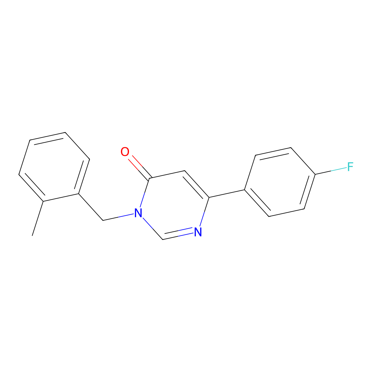 6-(4-fluorophenyl)-3-(2-methylbenzyl)pyrimidin-4(3H)-one molecular structure, CAS 1105215-90-4