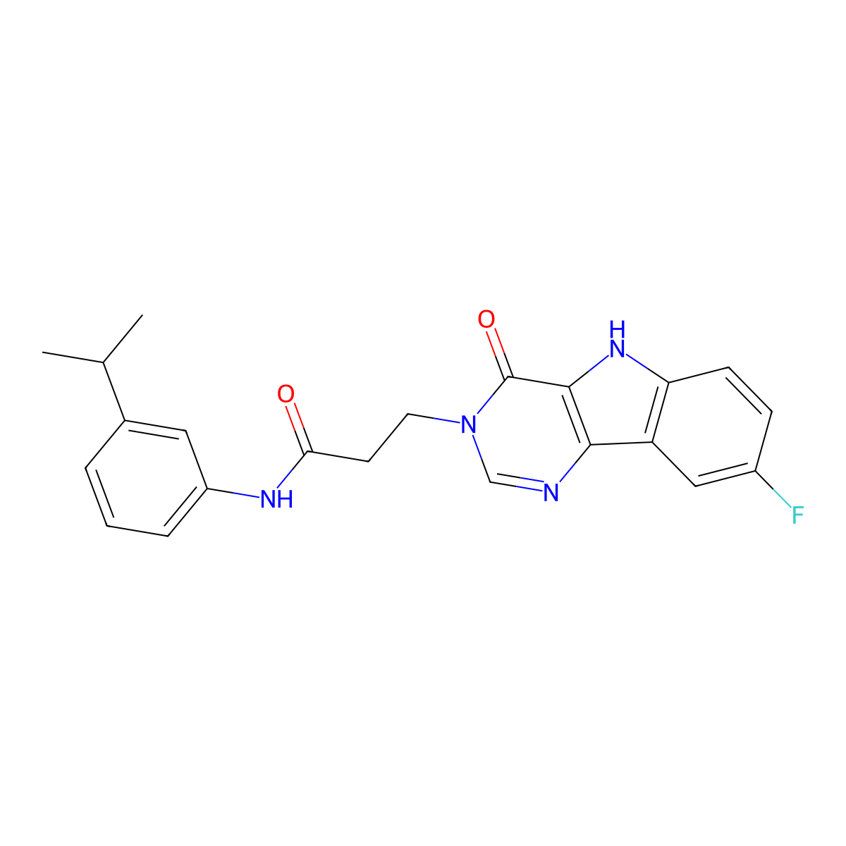 3-(8-fluoro-4-oxo-4,5-dihydro-3H-pyrimido[5,4-b]indol-3-yl)-N-(3-isopropylphenyl)propanamide molecular structure, CAS 1105215-93-7