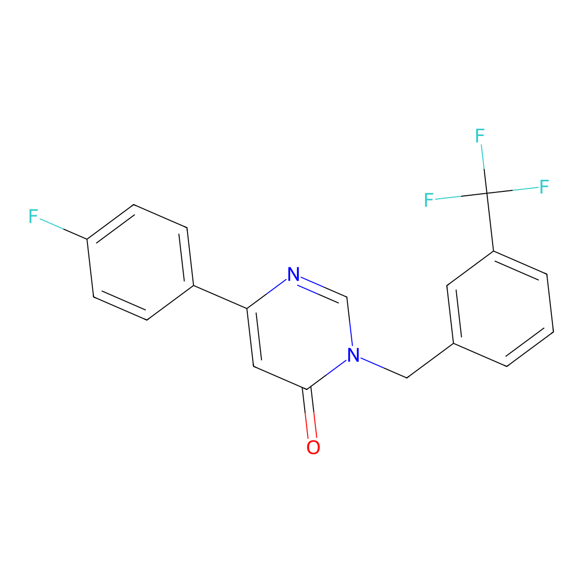 6-(4-fluorophenyl)-3-(3-(trifluoromethyl)benzyl)pyrimidin-4(3H)-one molecular structure, CAS 1105215-94-8