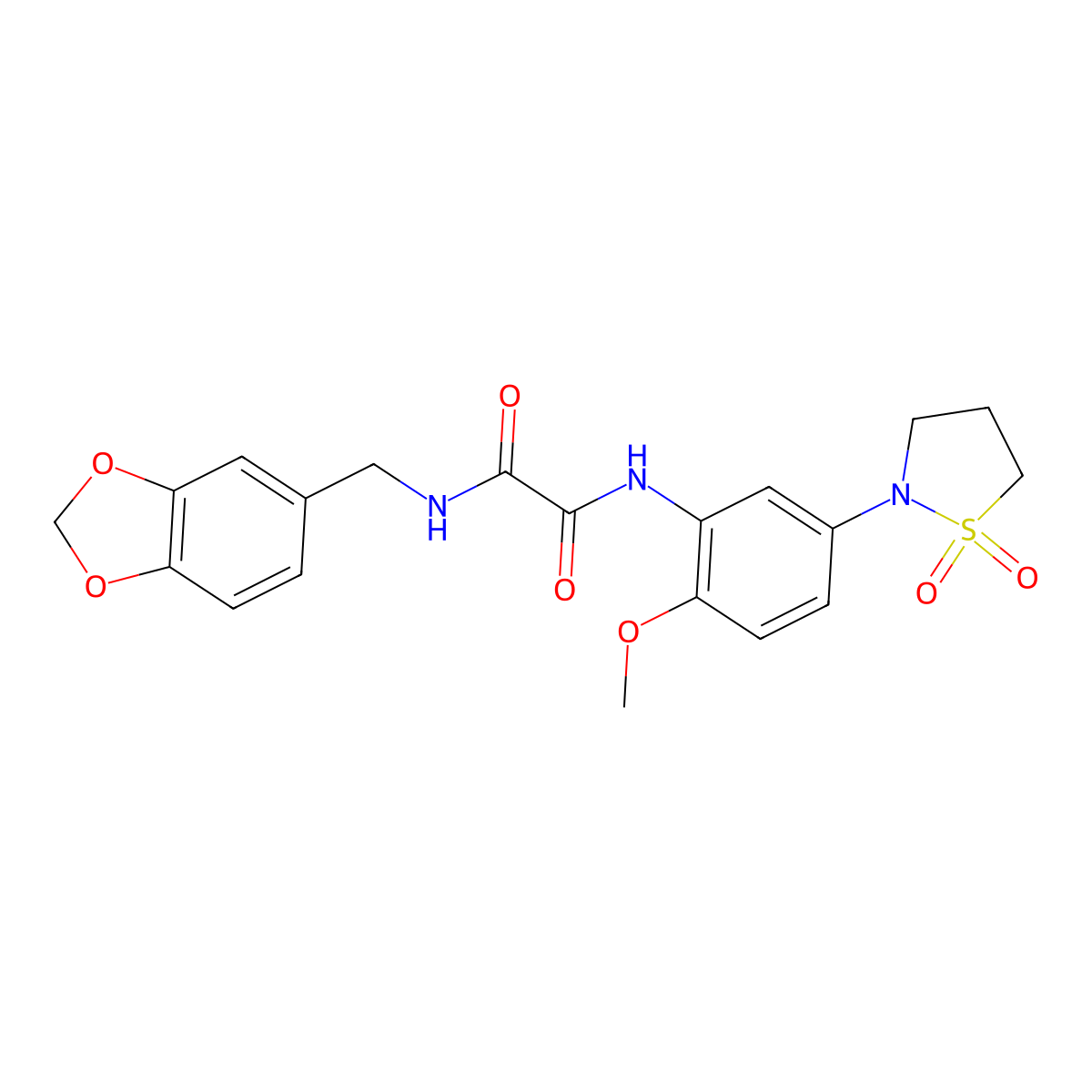 N1-(benzo[d][1,3]dioxol-5-ylmethyl)-N2-(5-(1,1-dioxidoisothiazolidin-2-yl)-2-methoxyphenyl)oxalamide molecular structure, CAS 1105215-95-9