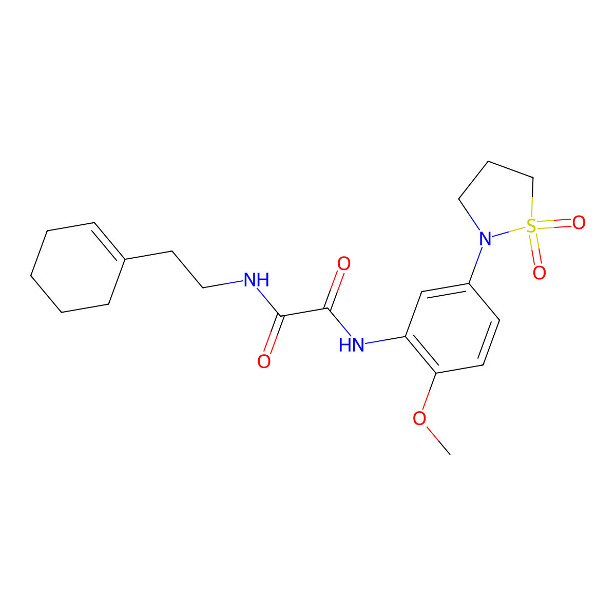 N1-(2-(cyclohex-1-en-1-yl)ethyl)-N2-(5-(1,1-dioxidoisothiazolidin-2-yl)-2-methoxyphenyl)oxalamide molecular structure, CAS 1105215-99-3