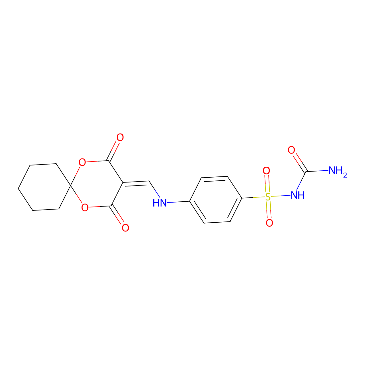 N-carbamoyl-4-(((2,4-dioxo-1,5-dioxaspiro[5.5]undecan-3-ylidene)methyl)amino)benzenesulfonamide molecular structure, CAS 1105216-00-9