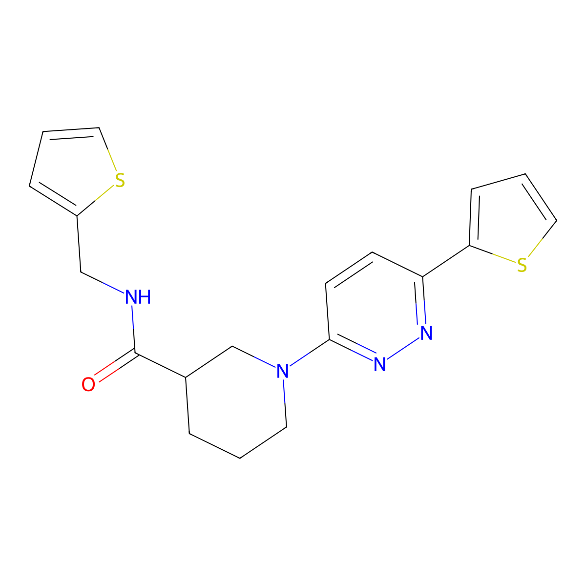1-(6-(thiophen-2-yl)pyridazin-3-yl)-N-(thiophen-2-ylmethyl)piperidine-3-carboxamide molecular structure, CAS 1105216-23-6