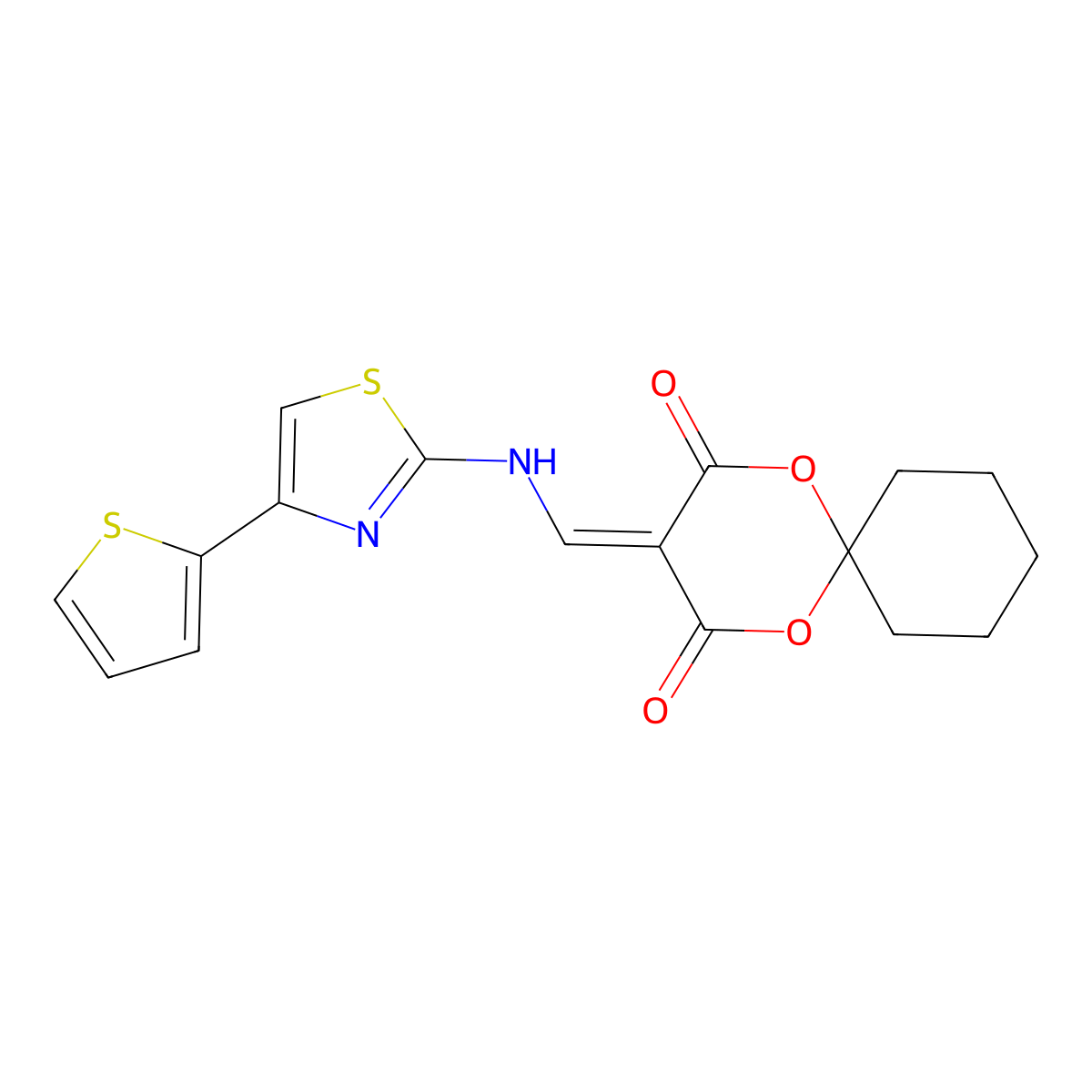 3-(((4-(Thiophen-2-yl)thiazol-2-yl)amino)methylene)-1,5-dioxaspiro[5.5]undecane-2,4-dione molecular structure, CAS 1105216-24-7