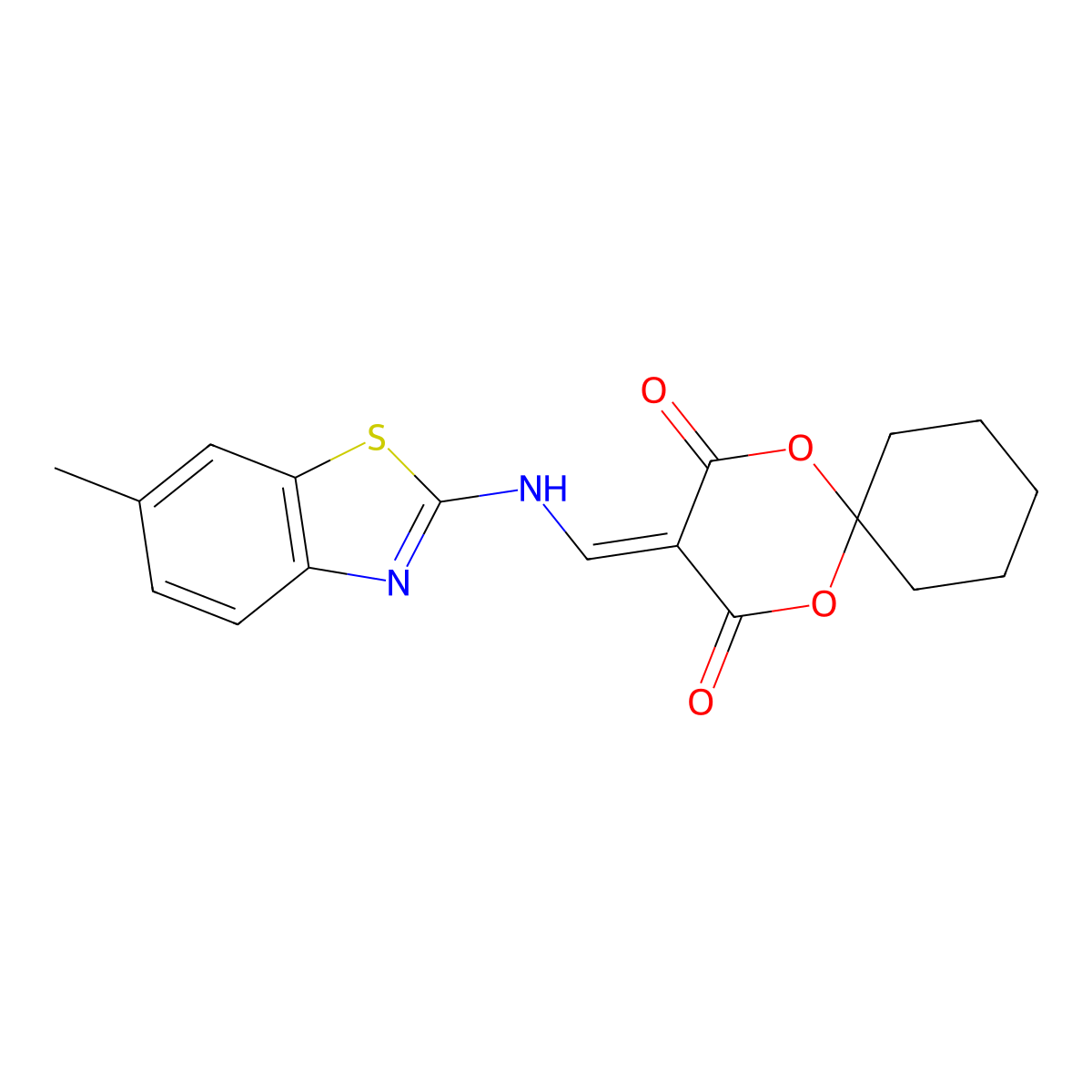 3-(((6-Methylbenzo[d]thiazol-2-yl)amino)methylene)-1,5-dioxaspiro[5.5]undecane-2,4-dione molecular structure, CAS 1105216-28-1