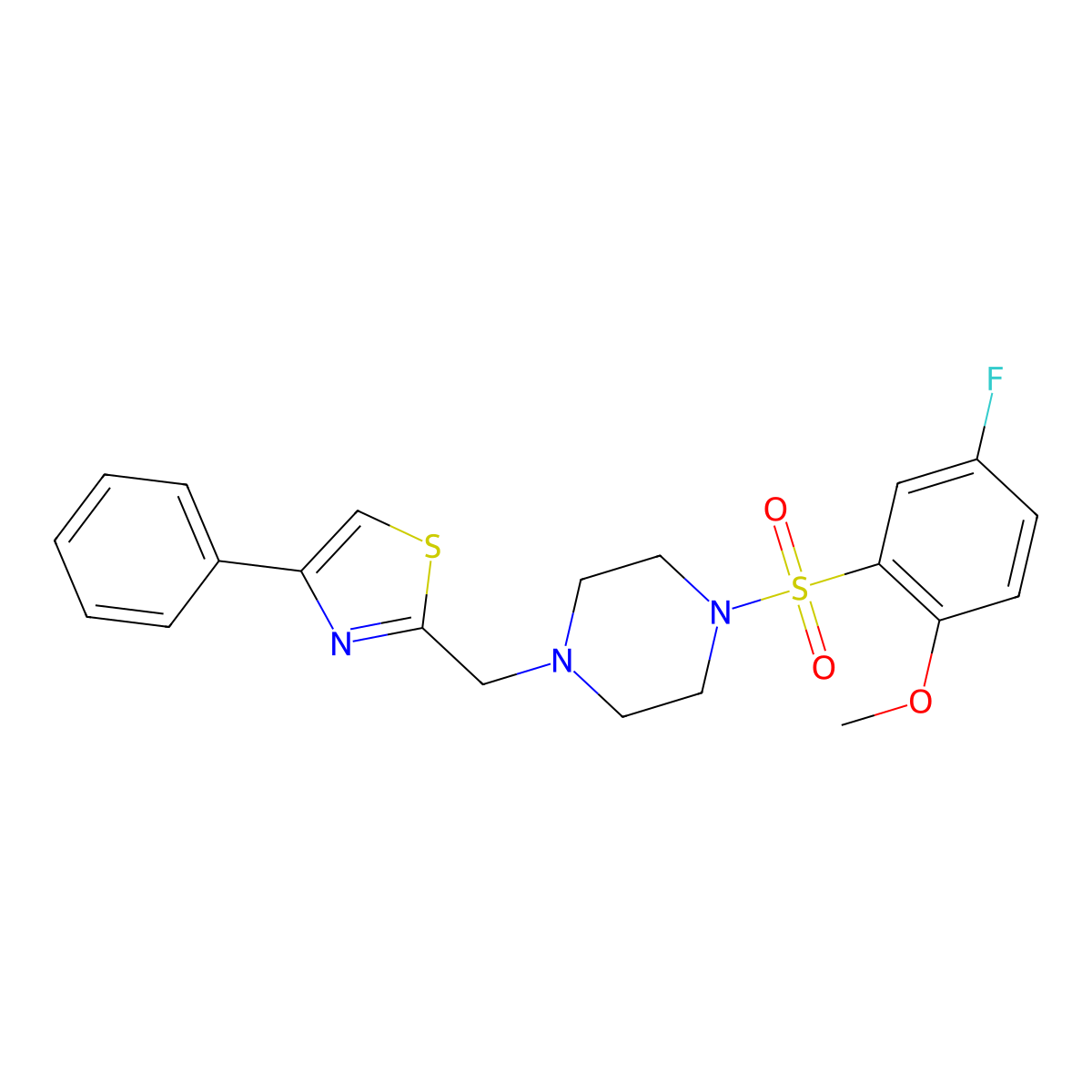 2-((4-((5-Fluoro-2-methoxyphenyl)sulfonyl)piperazin-1-yl)methyl)-4-phenylthiazole molecular structure, CAS 1105216-29-2
