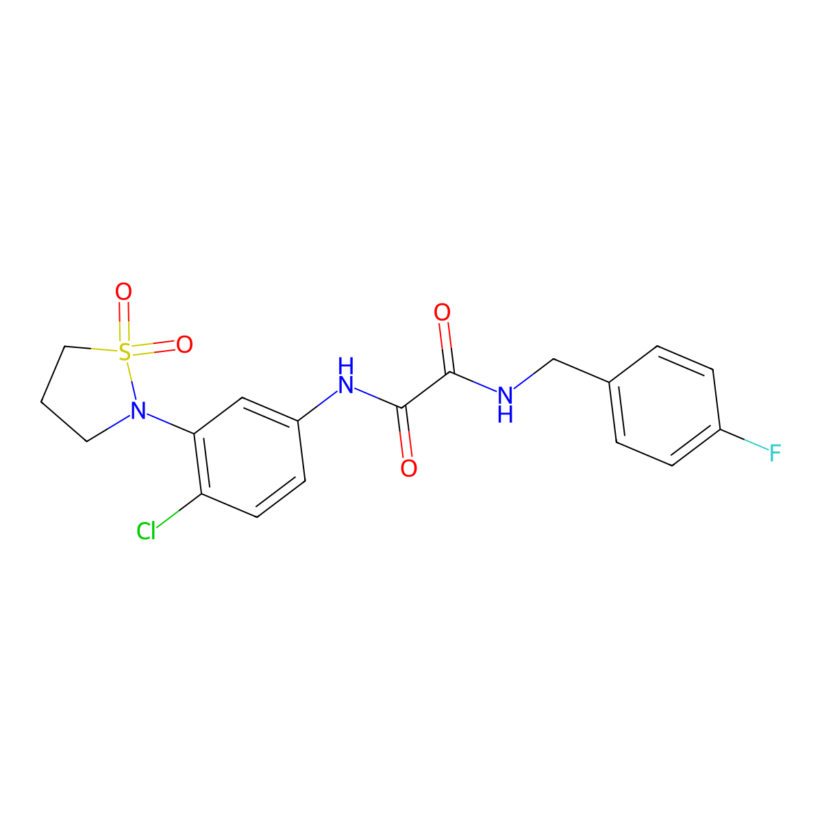 N1-(4-chloro-3-(1,1-dioxidoisothiazolidin-2-yl)phenyl)-N2-(4-fluorobenzyl)oxalamide molecular structure, CAS 1105216-30-5