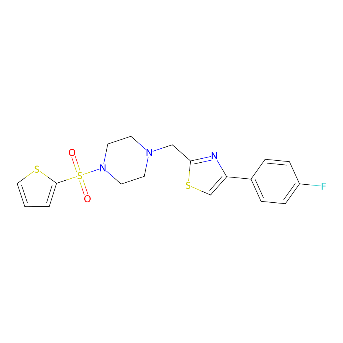 4-(4-Fluorophenyl)-2-((4-(thiophen-2-ylsulfonyl)piperazin-1-yl)methyl)thiazole molecular structure, CAS 1105216-33-8