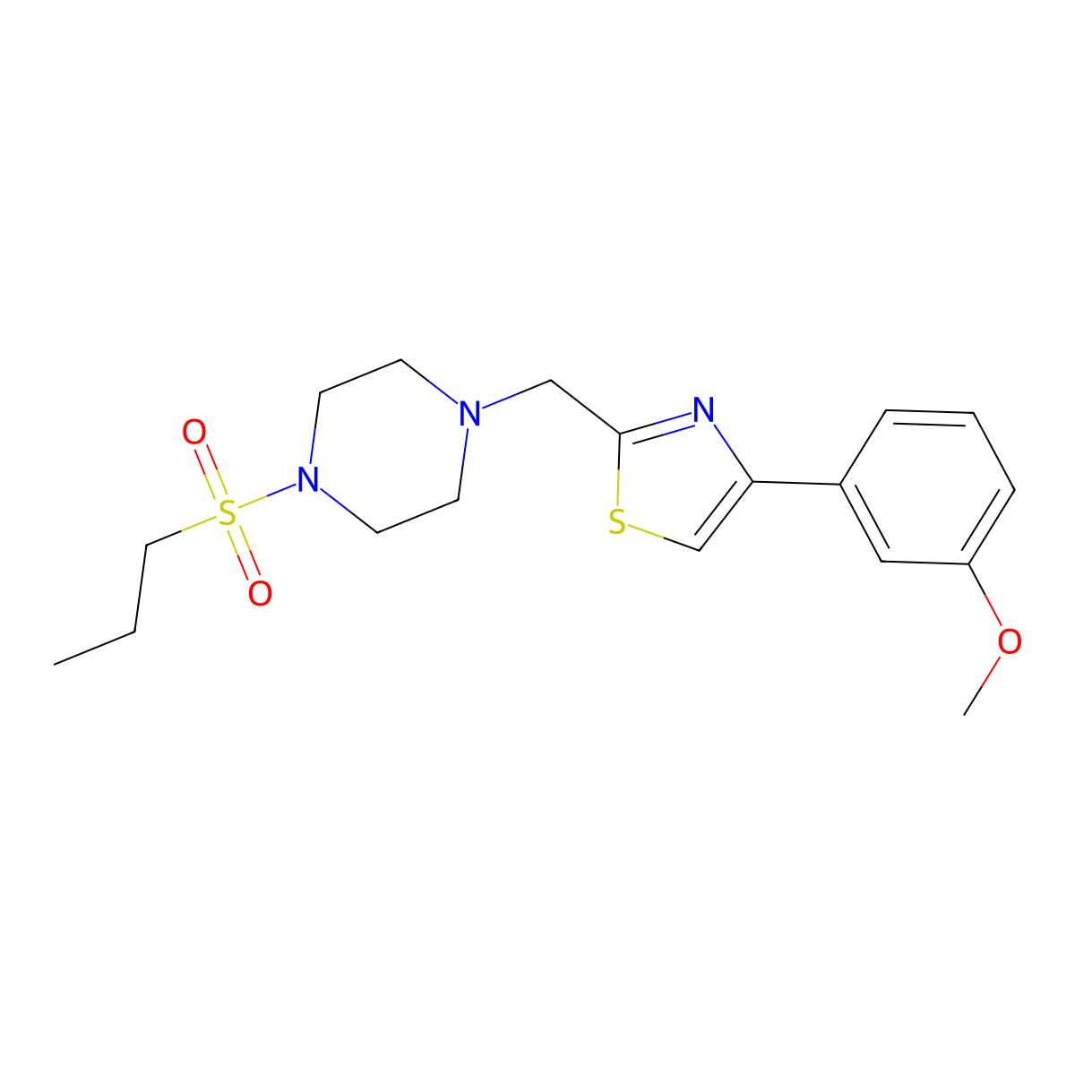 4-(3-Methoxyphenyl)-2-((4-(propylsulfonyl)piperazin-1-yl)methyl)thiazole molecular structure, CAS 1105216-37-2