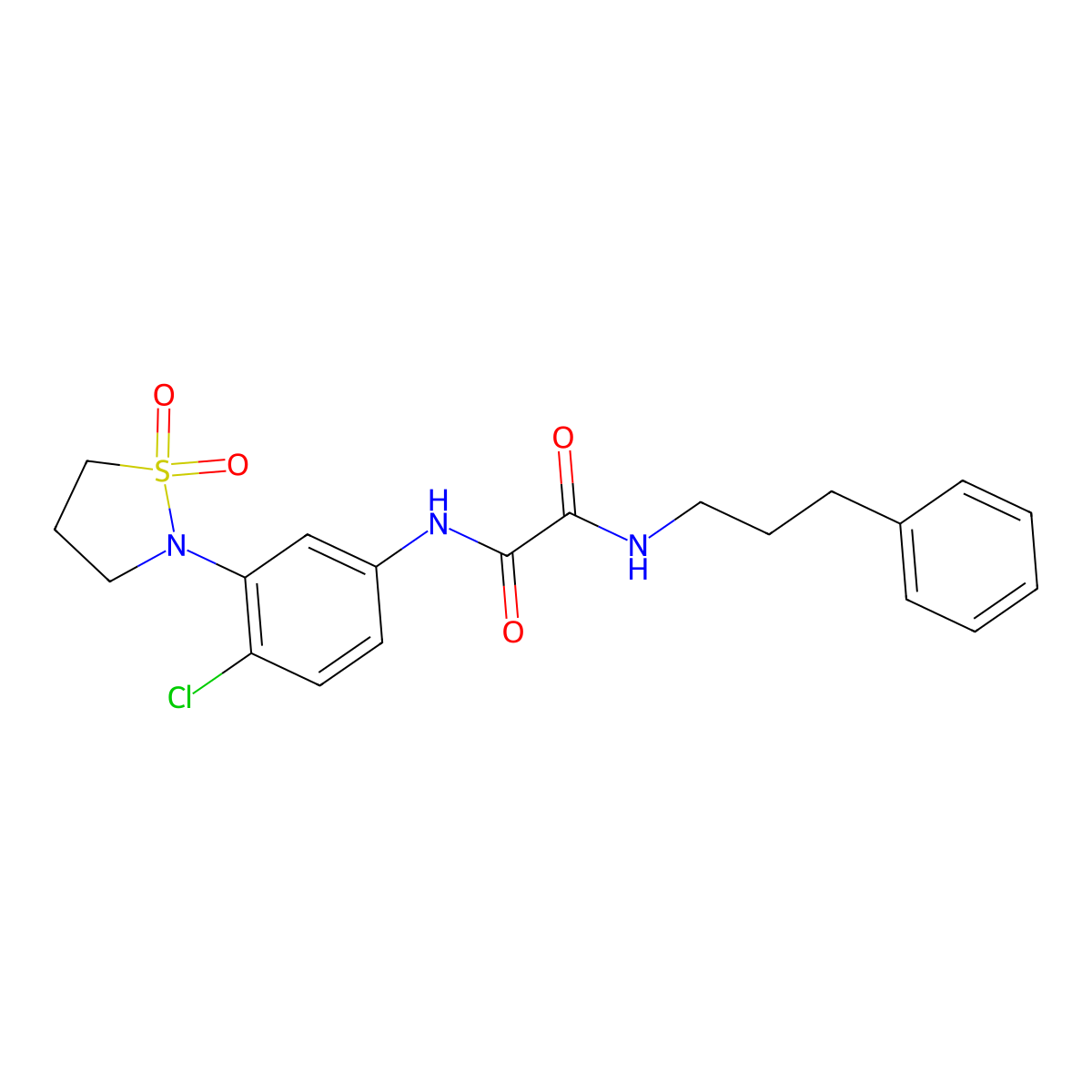 N1-(4-chloro-3-(1,1-dioxidoisothiazolidin-2-yl)phenyl)-N2-(3-phenylpropyl)oxalamide molecular structure, CAS 1105216-38-3
