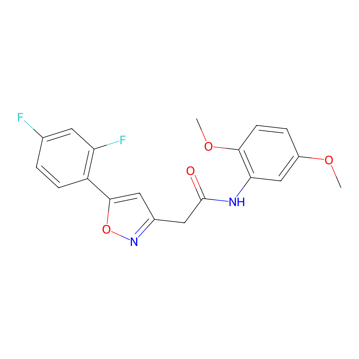 2-(5-(2,4-difluorophenyl)isoxazol-3-yl)-N-(2,5-dimethoxyphenyl)acetamide molecular structure, CAS 1105216-40-7