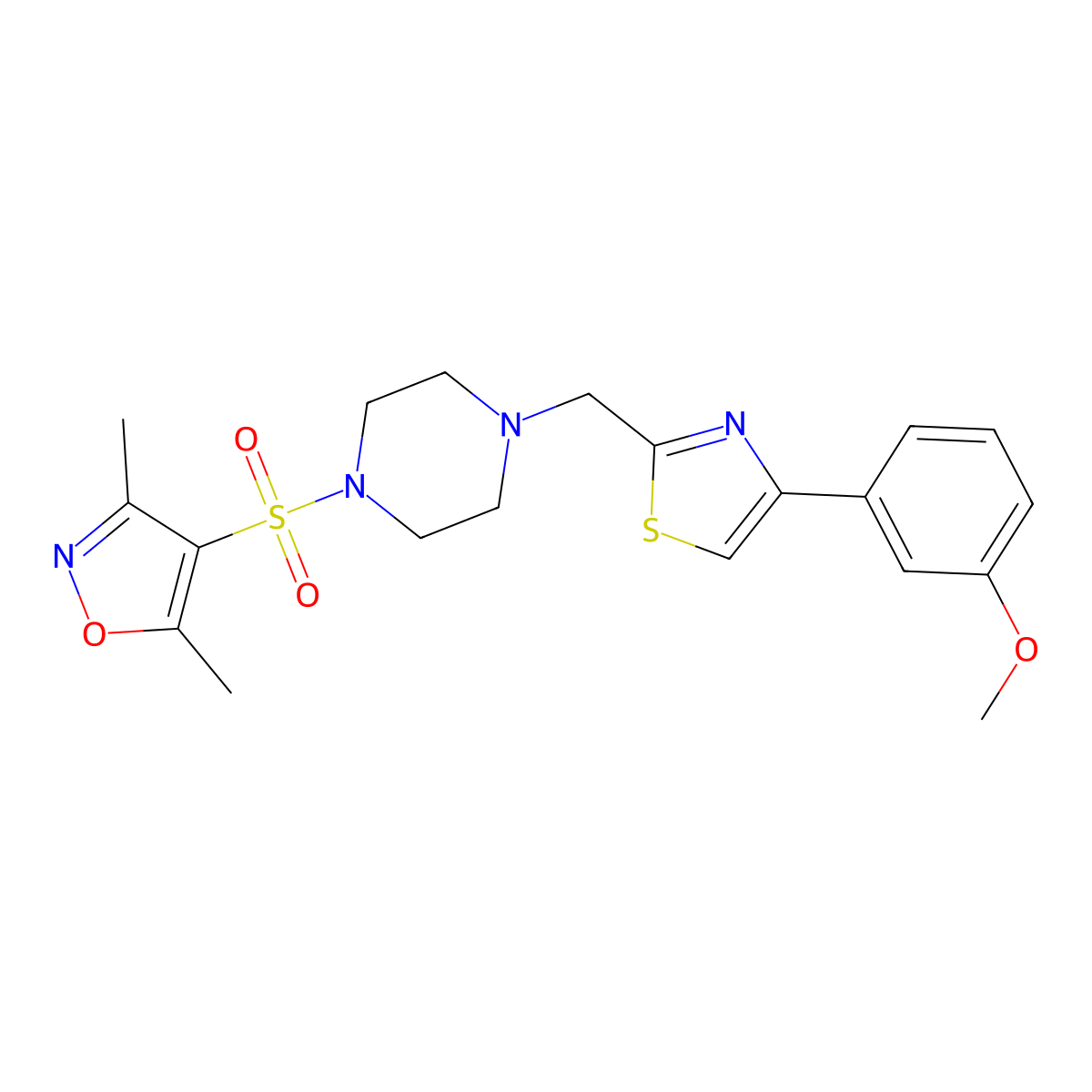 1-[(3,5-Dimethyl-1,2-oxazol-4-yl)sulfonyl]-4-{[4-(3-methoxyphenyl)-1,3-thiazol-2-yl]methyl}piperazine molecular structure, CAS 1105216-41-8