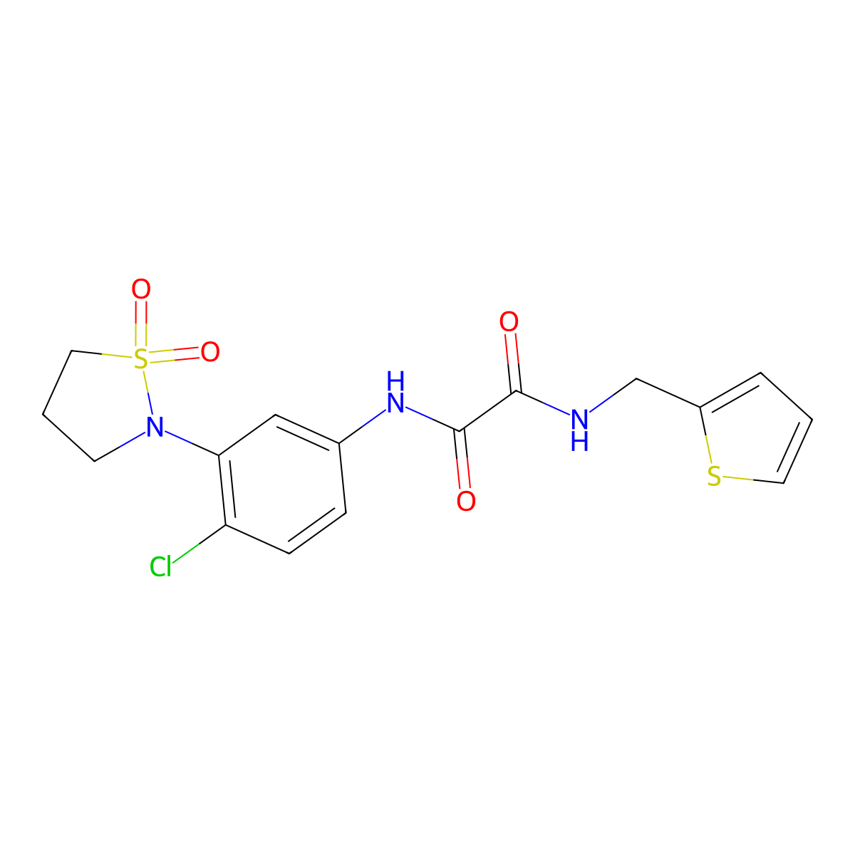 N1-(4-chloro-3-(1,1-dioxidoisothiazolidin-2-yl)phenyl)-N2-(thiophen-2-ylmethyl)oxalamide molecular structure, CAS 1105216-42-9
