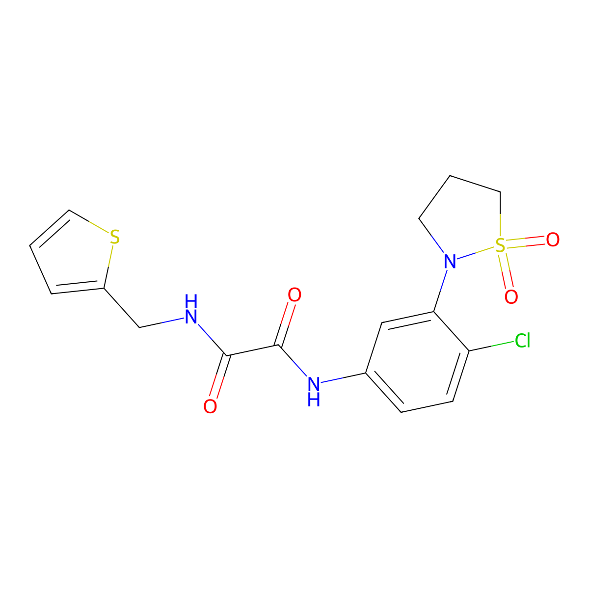 N1-(4-chloro-3-(1,1-dioxidoisothiazolidin-2-yl)phenyl)-N2-(thiophen-2-ylmethyl)oxalamide molecular structure, CAS 1105216-42-9