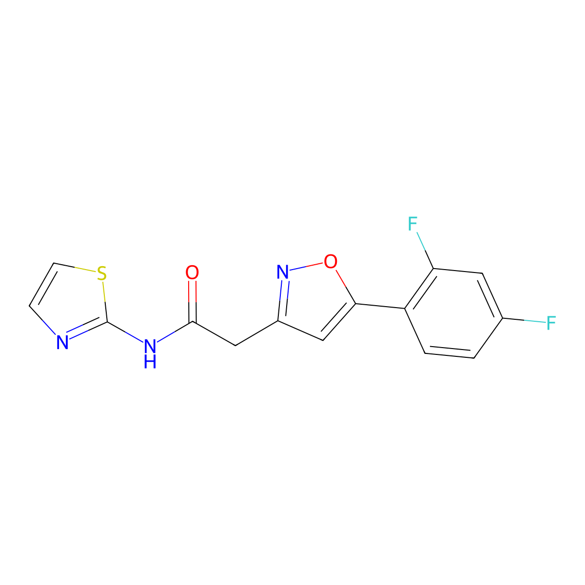 2-(5-(2,4-difluorophenyl)isoxazol-3-yl)-N-(thiazol-2-yl)acetamide molecular structure, CAS 1105216-44-1