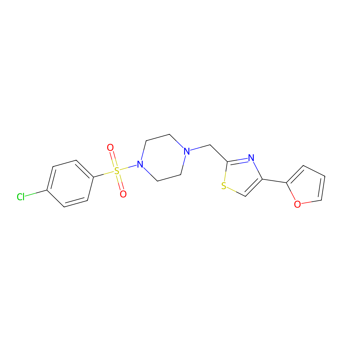 2-((4-((4-Chlorophenyl)sulfonyl)piperazin-1-yl)methyl)-4-(furan-2-yl)thiazole molecular structure, CAS 1105216-45-2