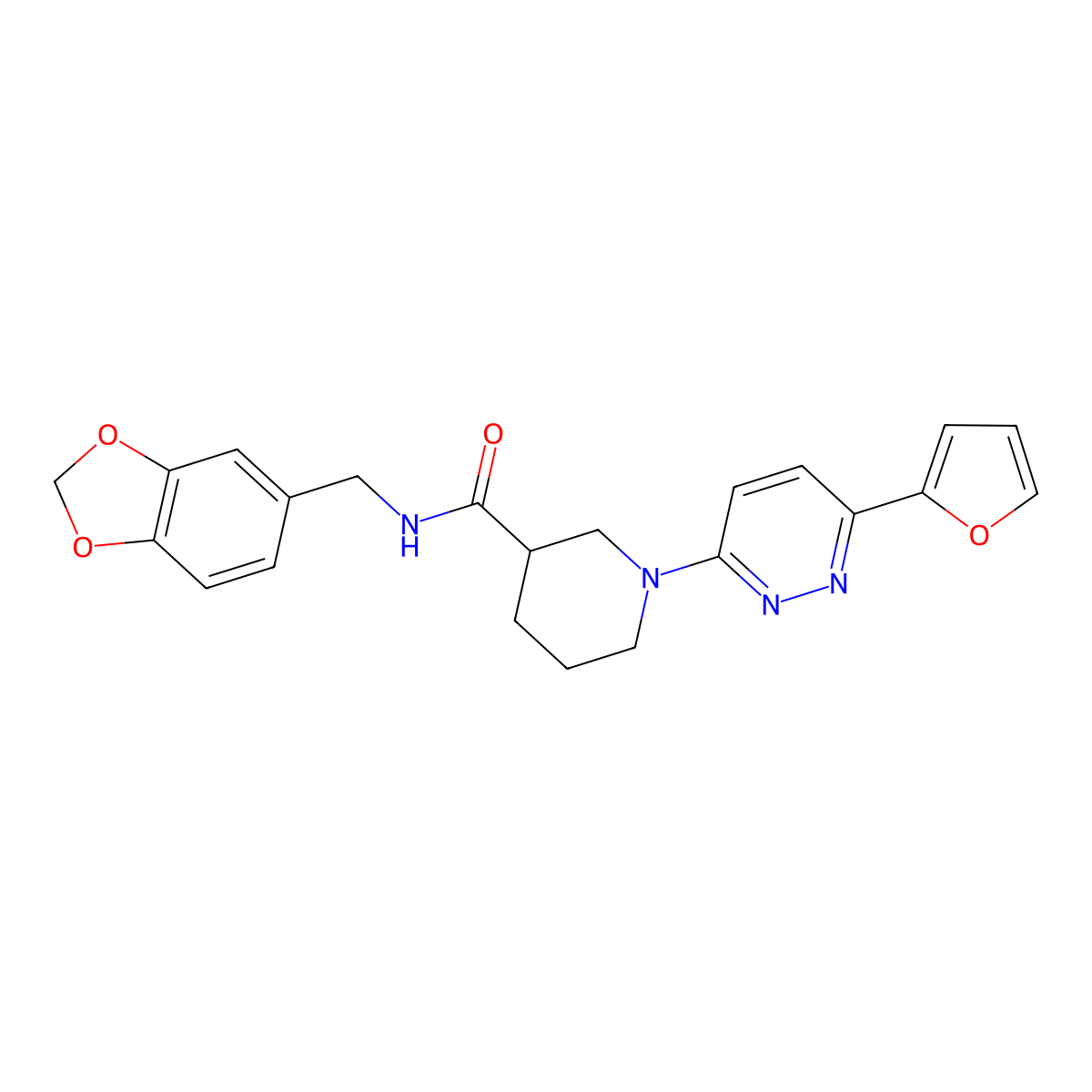 N-(benzo[d][1,3]dioxol-5-ylmethyl)-1-(6-(furan-2-yl)pyridazin-3-yl)piperidine-3-carboxamide molecular structure, CAS 1105216-47-4