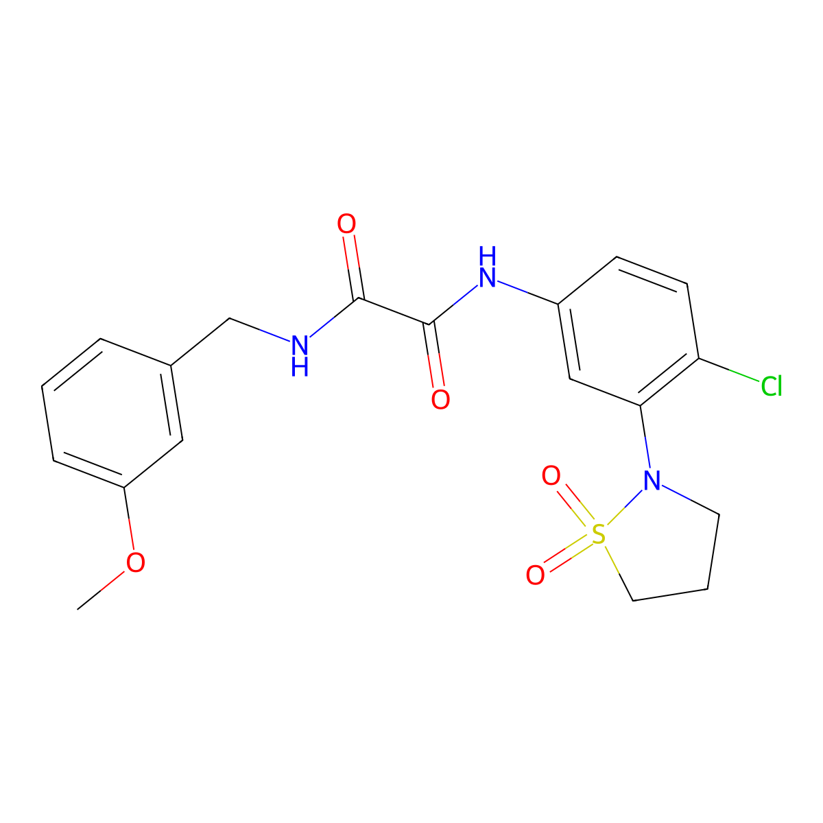 N1-(4-chloro-3-(1,1-dioxidoisothiazolidin-2-yl)phenyl)-N2-(3-methoxybenzyl)oxalamide molecular structure, CAS 1105216-50-9