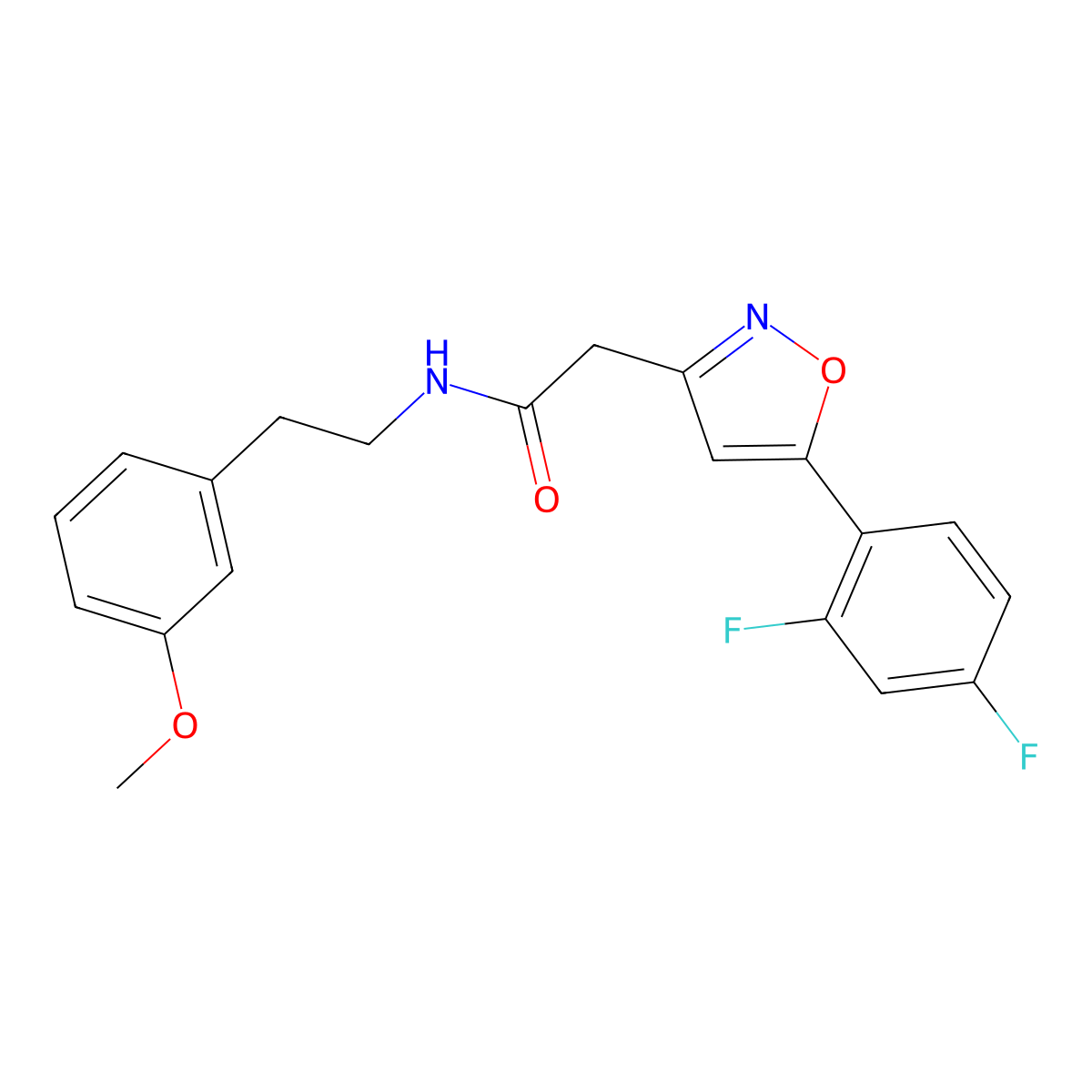 2-(5-(2,4-difluorophenyl)isoxazol-3-yl)-N-(3-methoxyphenethyl)acetamide molecular structure, CAS 1105216-52-1