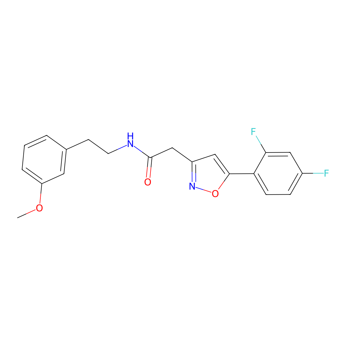2-(5-(2,4-difluorophenyl)isoxazol-3-yl)-N-(3-methoxyphenethyl)acetamide molecular structure, CAS 1105216-52-1