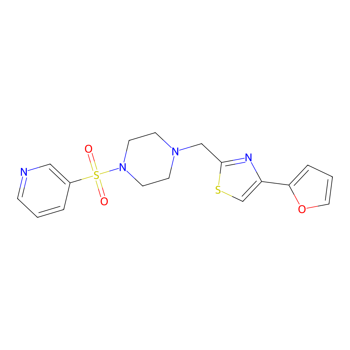 4-(Furan-2-yl)-2-((4-(pyridin-3-ylsulfonyl)piperazin-1-yl)methyl)thiazole molecular structure, CAS 1105216-53-2