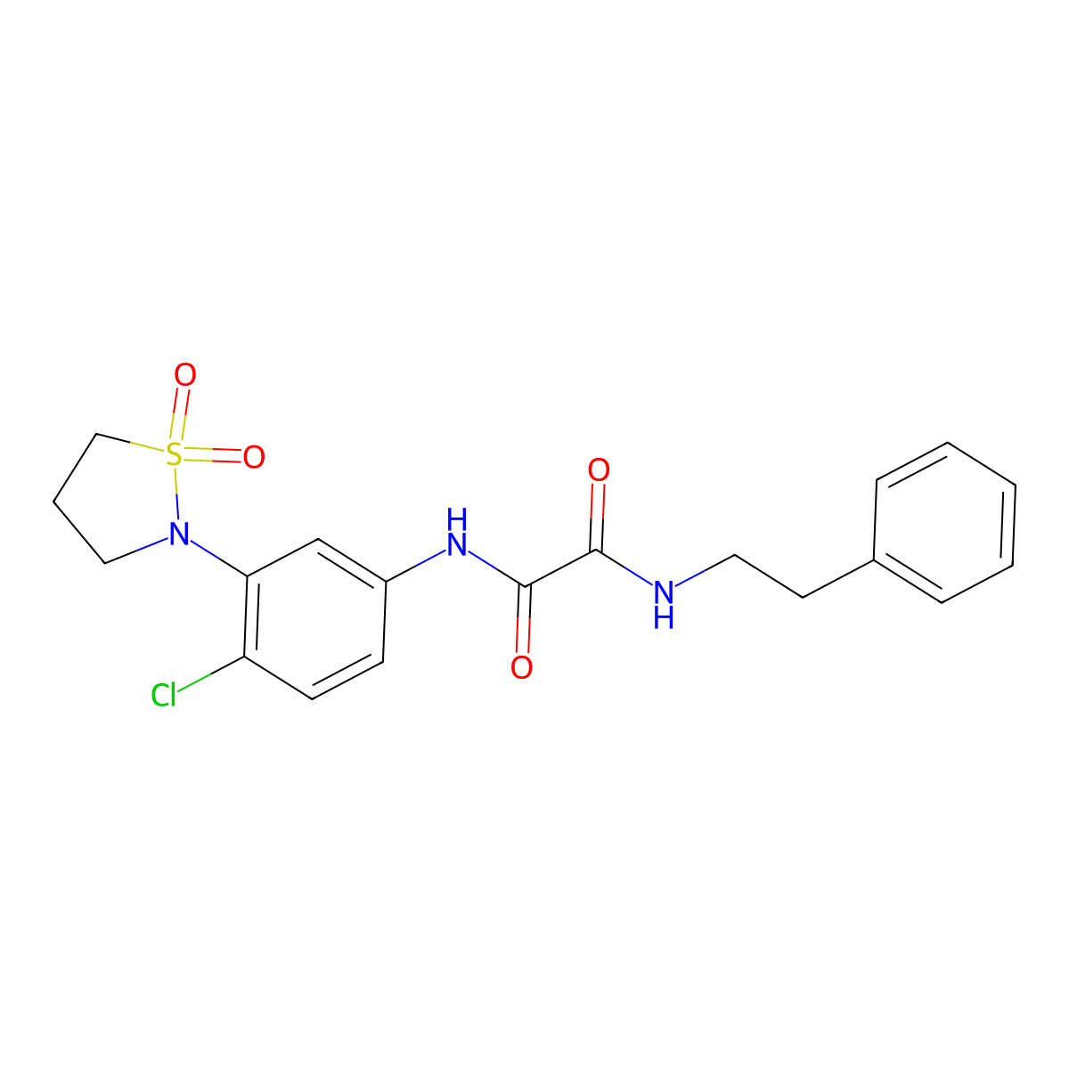 N1-(4-chloro-3-(1,1-dioxidoisothiazolidin-2-yl)phenyl)-N2-phenethyloxalamide molecular structure, CAS 1105216-54-3
