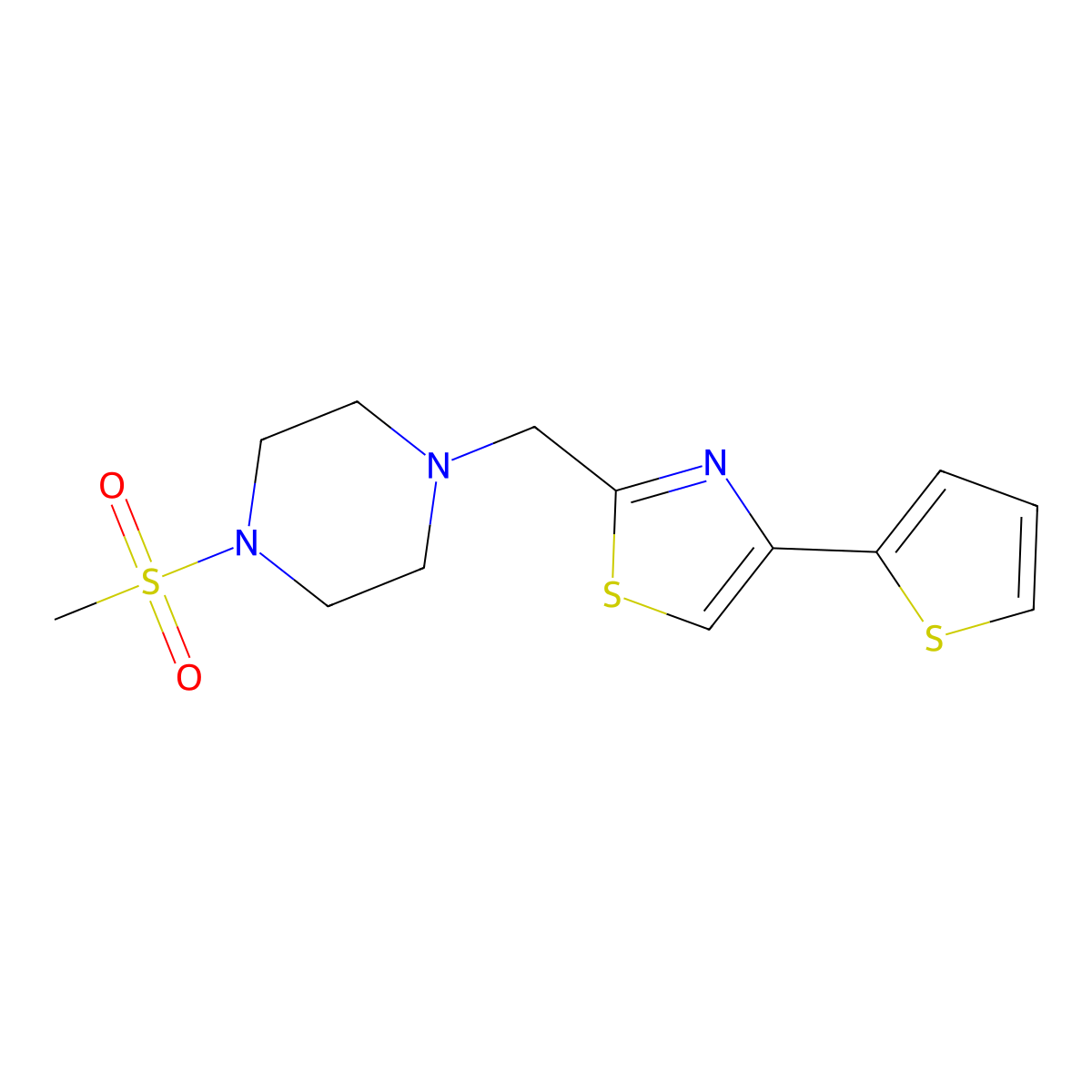 2-((4-(Methylsulfonyl)piperazin-1-yl)methyl)-4-(thiophen-2-yl)thiazole molecular structure, CAS 1105216-57-6