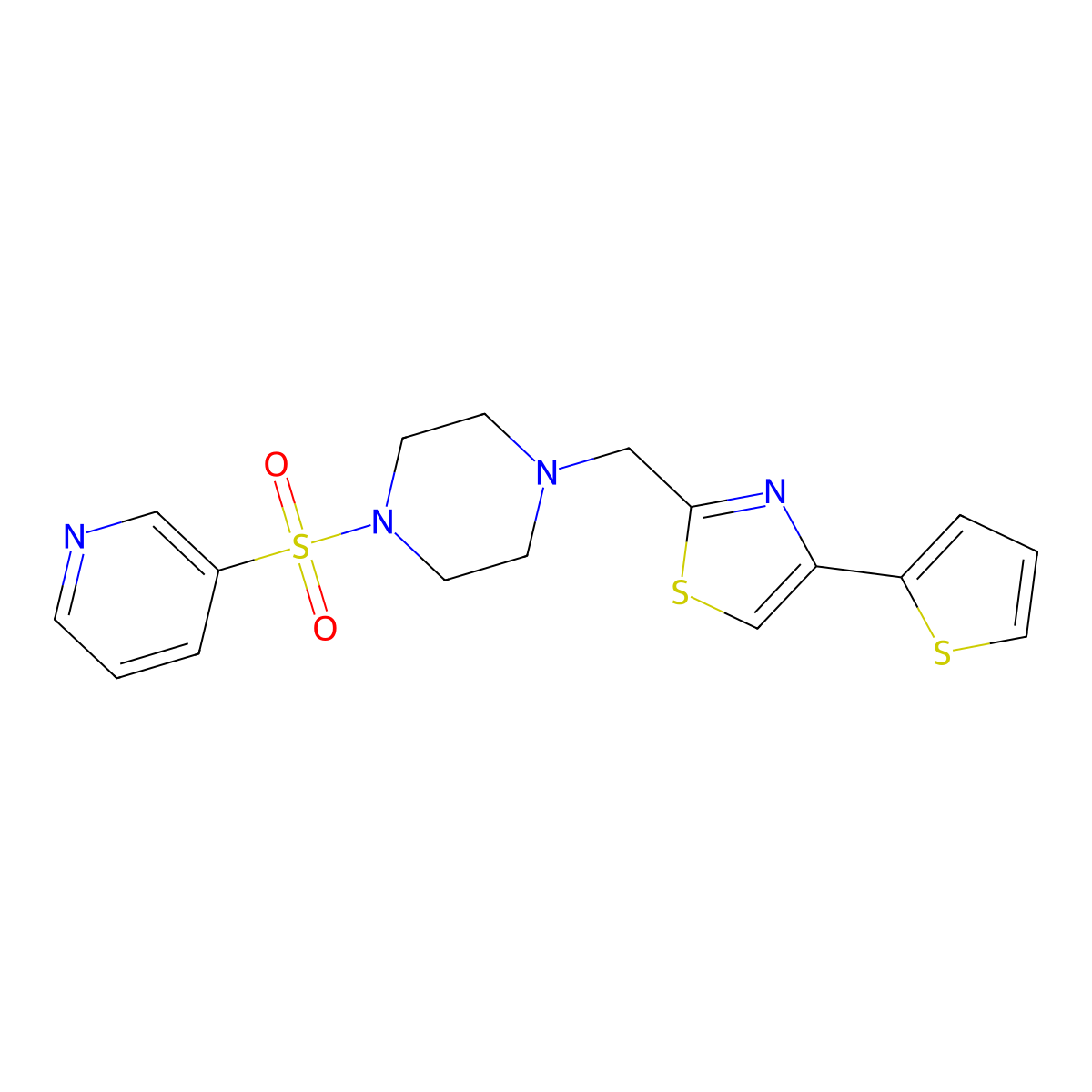 2-((4-(Pyridin-3-ylsulfonyl)piperazin-1-yl)methyl)-4-(thiophen-2-yl)thiazole molecular structure, CAS 1105216-61-2