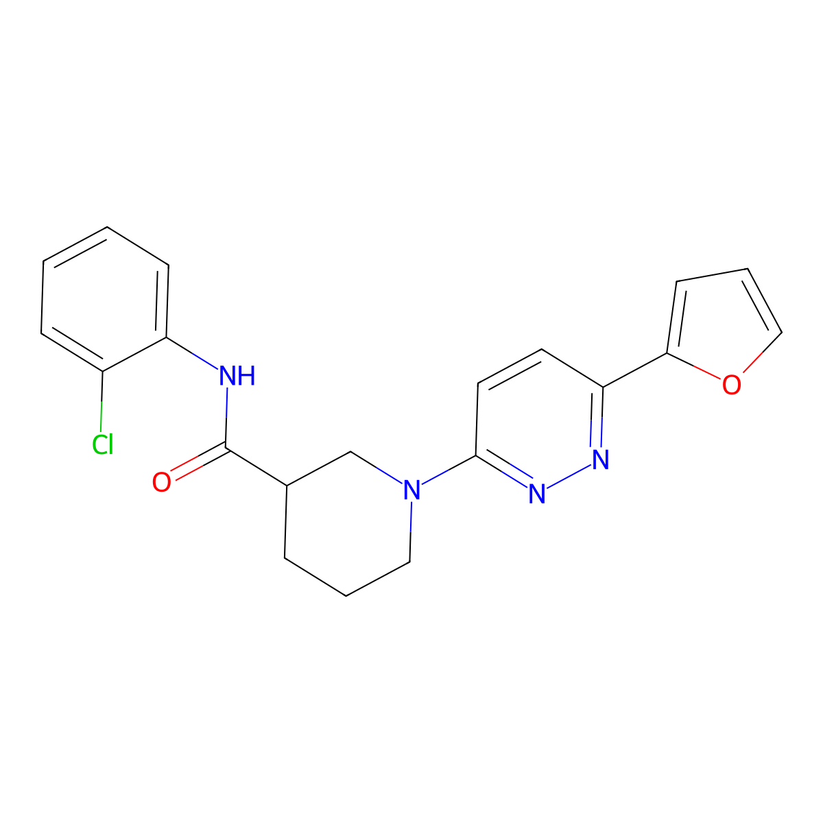 N-(2-chlorophenyl)-1-[6-(furan-2-yl)pyridazin-3-yl]piperidine-3-carboxamide molecular structure, CAS 1105216-63-4