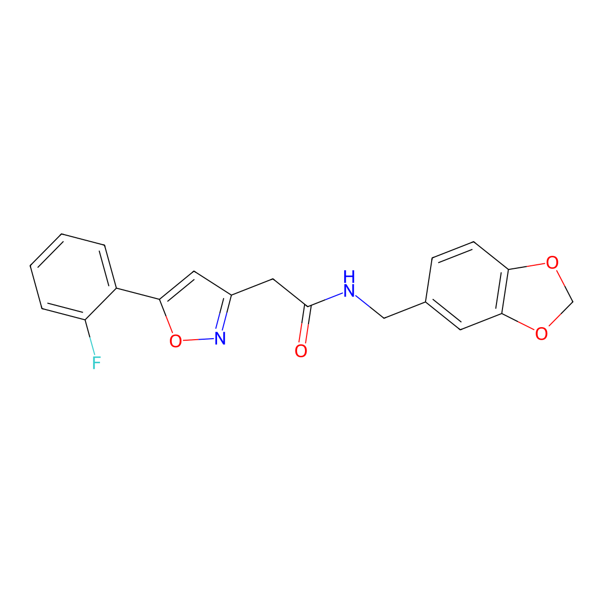 N-(benzo[d][1,3]dioxol-5-ylmethyl)-2-(5-(2-fluorophenyl)isoxazol-3-yl)acetamide molecular structure, CAS 1105216-68-9