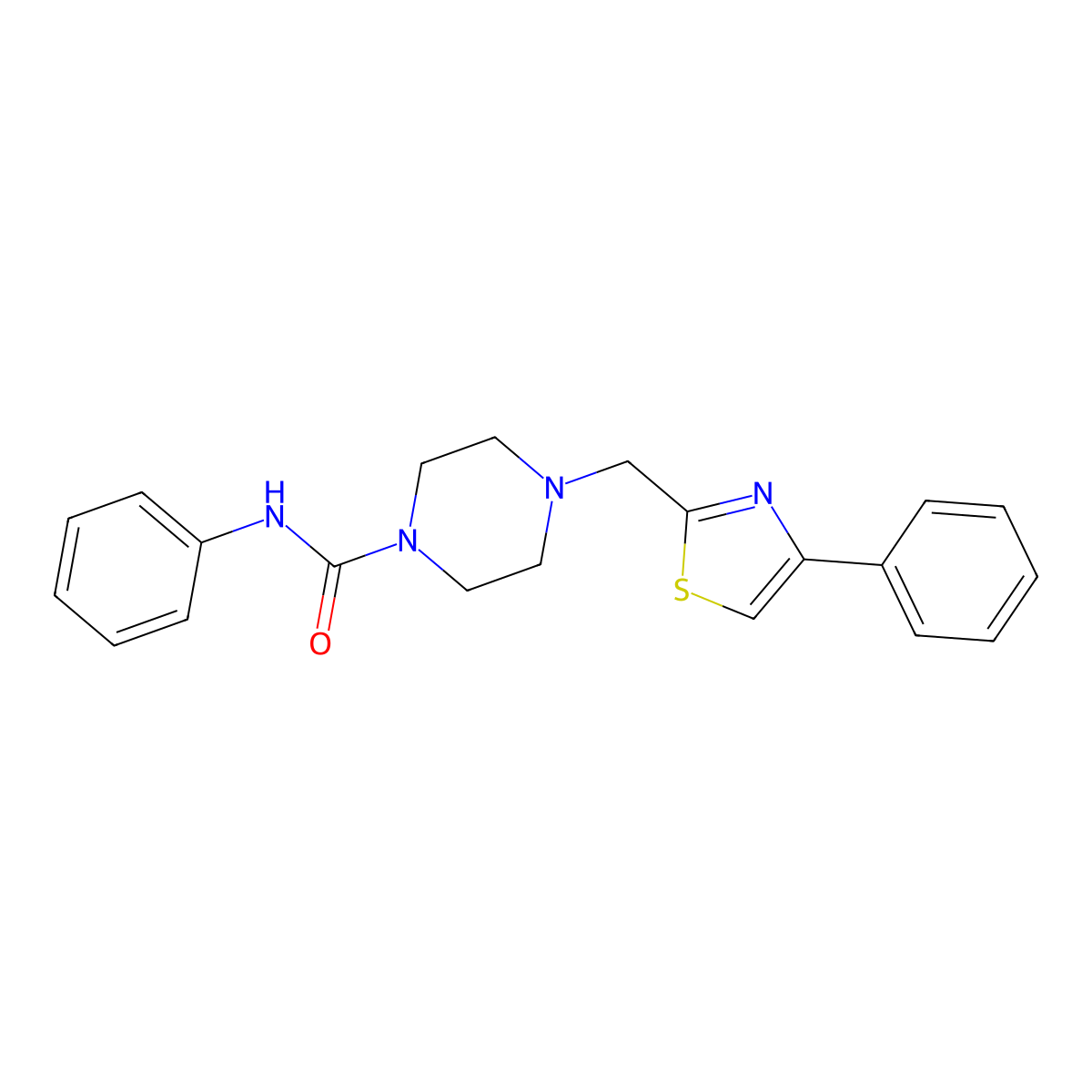 N-phenyl-4-((4-phenylthiazol-2-yl)methyl)piperazine-1-carboxamide molecular structure, CAS 1105216-69-0