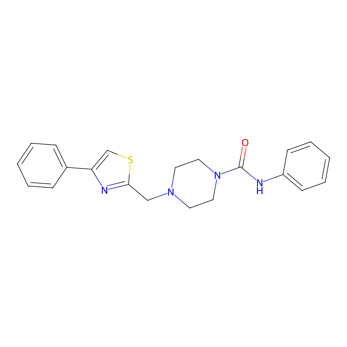 N-phenyl-4-((4-phenylthiazol-2-yl)methyl)piperazine-1-carboxamide molecular structure, CAS 1105216-69-0