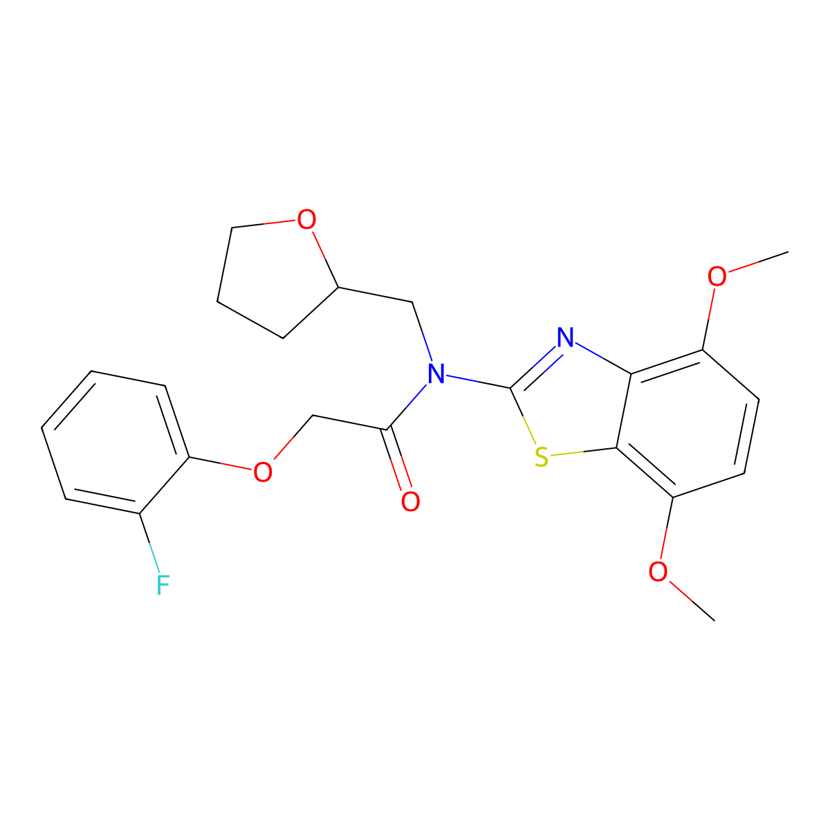 N-(4,7-dimethoxybenzo[d]thiazol-2-yl)-2-(2-fluorophenoxy)-N-((tetrahydrofuran-2-yl)methyl)acetamide molecular structure, CAS 1105216-70-3