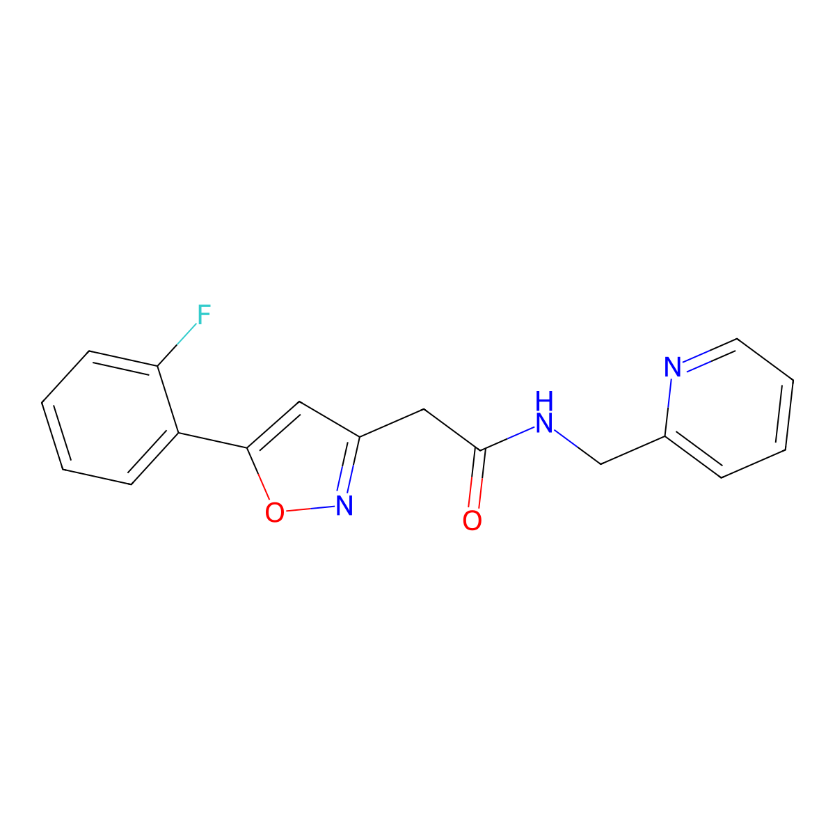 2-(5-(2-fluorophenyl)isoxazol-3-yl)-N-(pyridin-2-ylmethyl)acetamide molecular structure, CAS 1105216-72-5