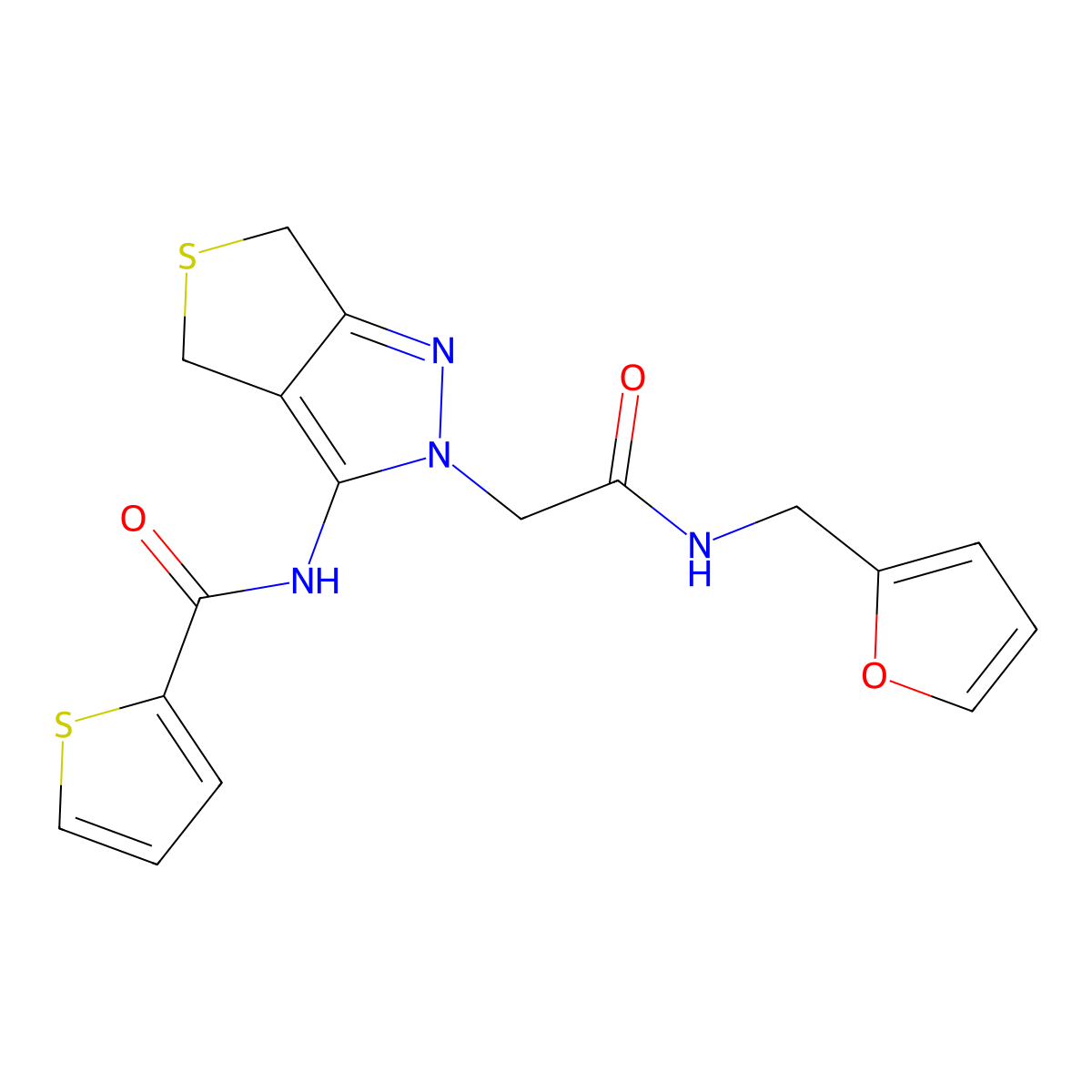 N-[2-({[(furan-2-yl)methyl]carbamoyl}methyl)-2H,4H,6H-thieno[3,4-c]pyrazol-3-yl]thiophene-2-carboxamide molecular structure, CAS 1105216-73-6