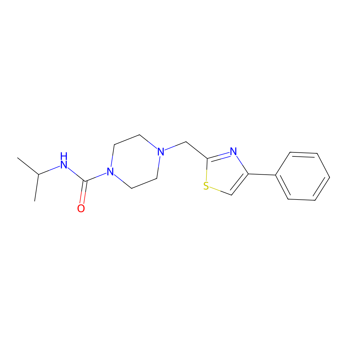 N-isopropyl-4-((4-phenylthiazol-2-yl)methyl)piperazine-1-carboxamide molecular structure, CAS 1105216-74-7