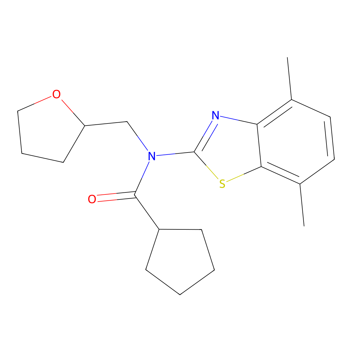 N-(4,7-dimethylbenzo[d]thiazol-2-yl)-N-((tetrahydrofuran-2-yl)methyl)cyclopentanecarboxamide molecular structure, CAS 1105216-75-8